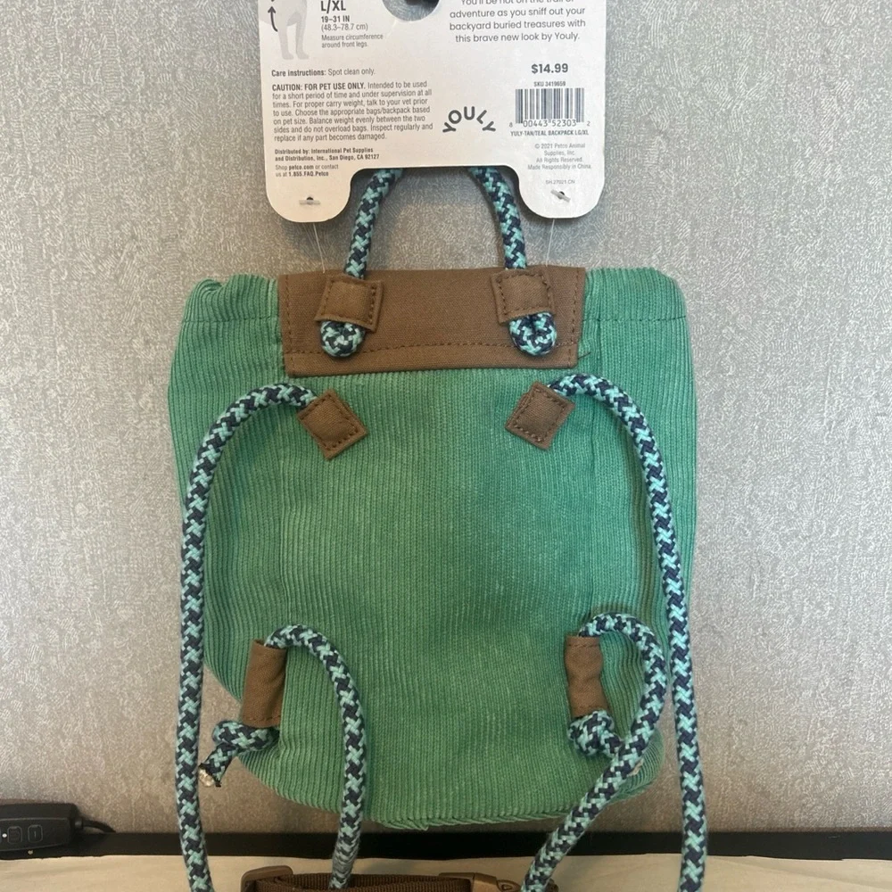 Green and Tan Dog Carrier with Braided Handle